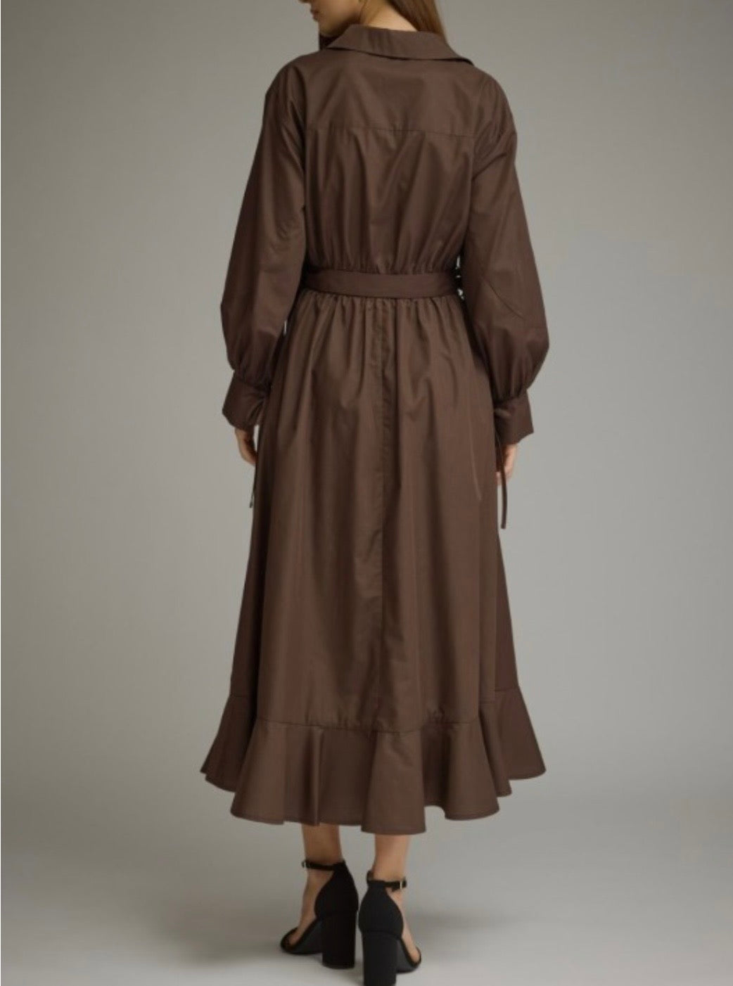 Chocolate Brown Button Down Midi Dress