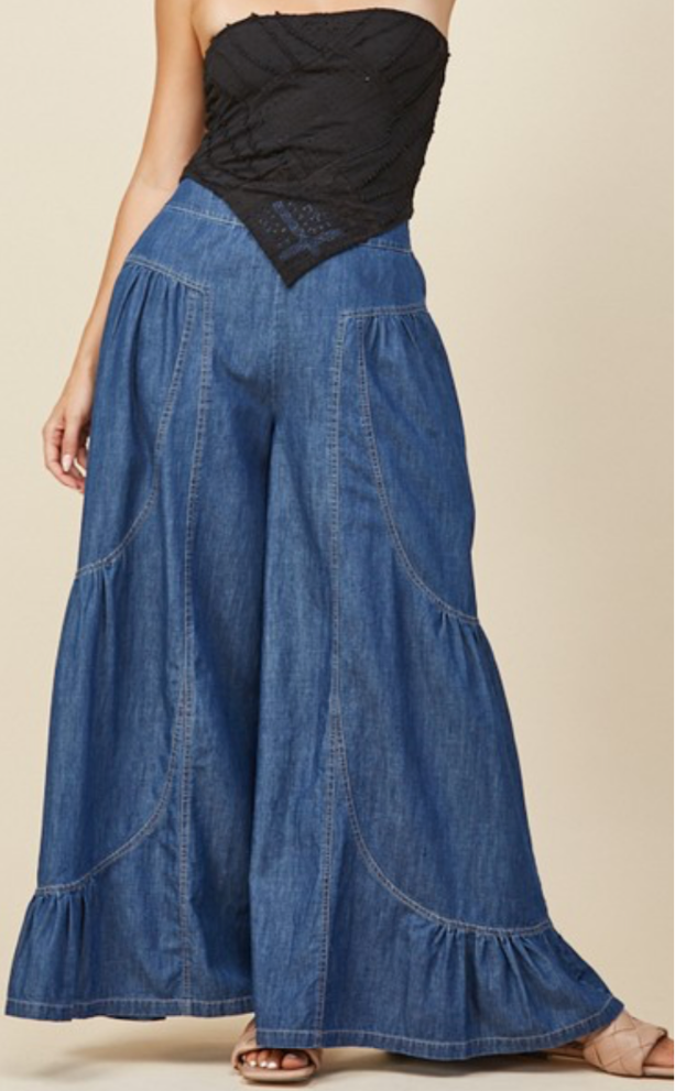 Boho Extra Wide Leg Jean Palazzo Pants - TAX INCLUDED