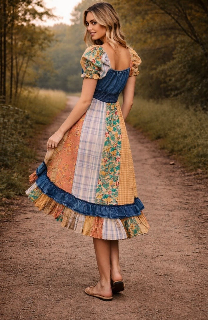Boho Chic Denim Midi Dress