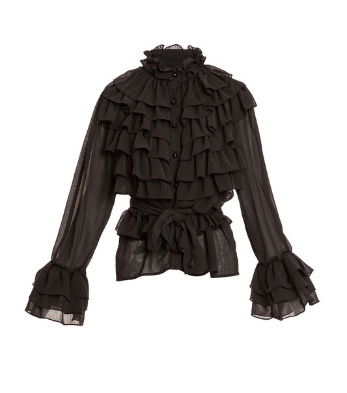 Boho Chic Ruffled Black Chiffon Blouse