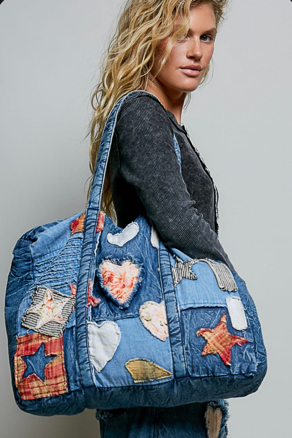 Denim Patchwork Tote Bag