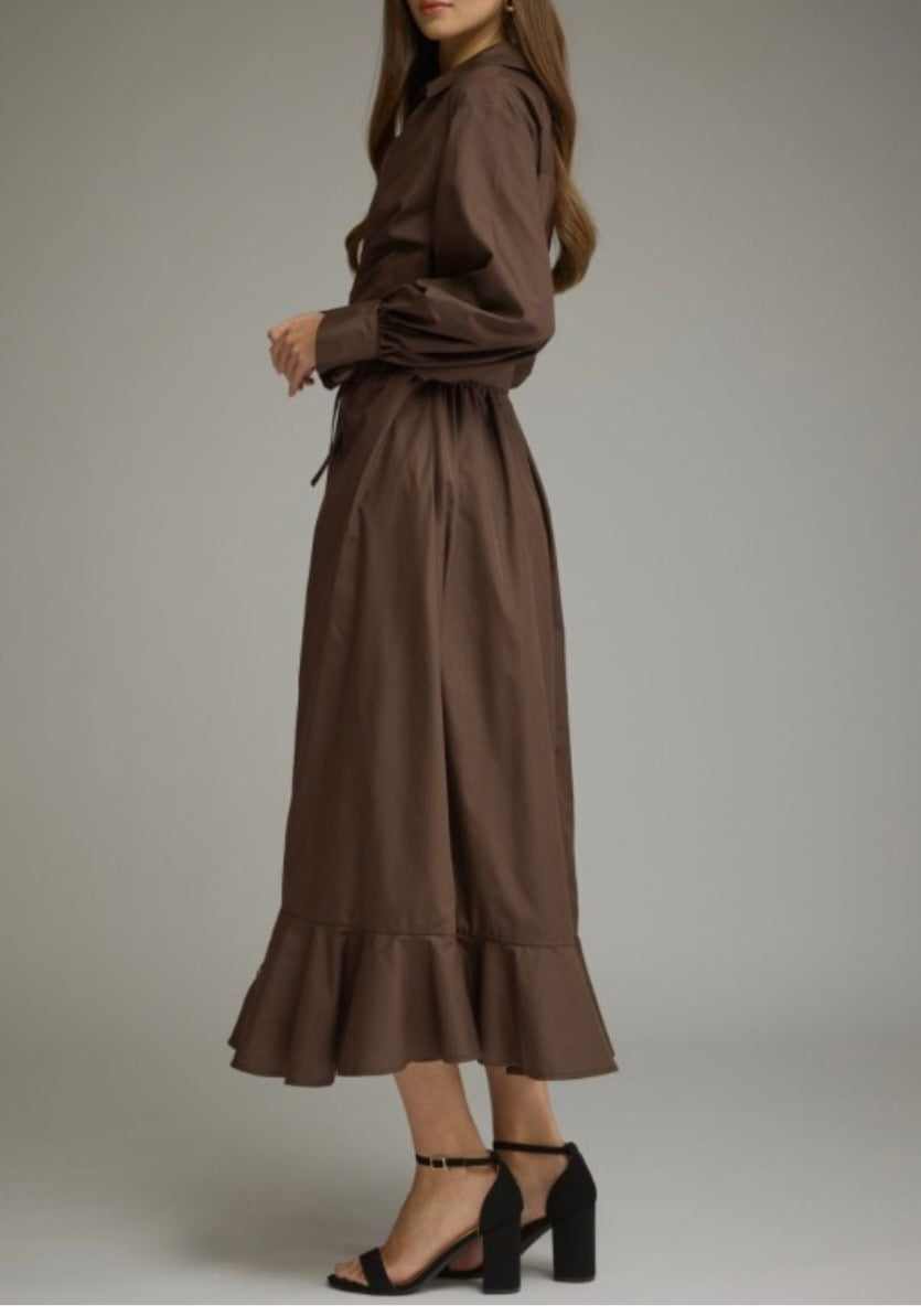 Chocolate Brown Button Down Midi Dress