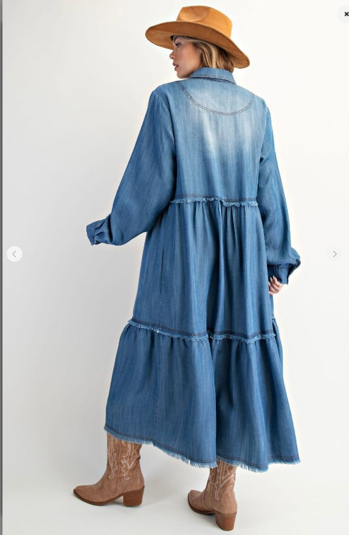 Button Front Wash Denim Maxi Dress