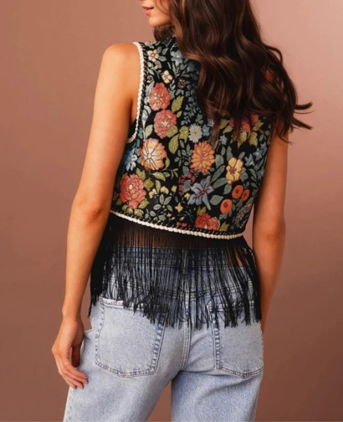 Floral Embroidery Front Tie Vest