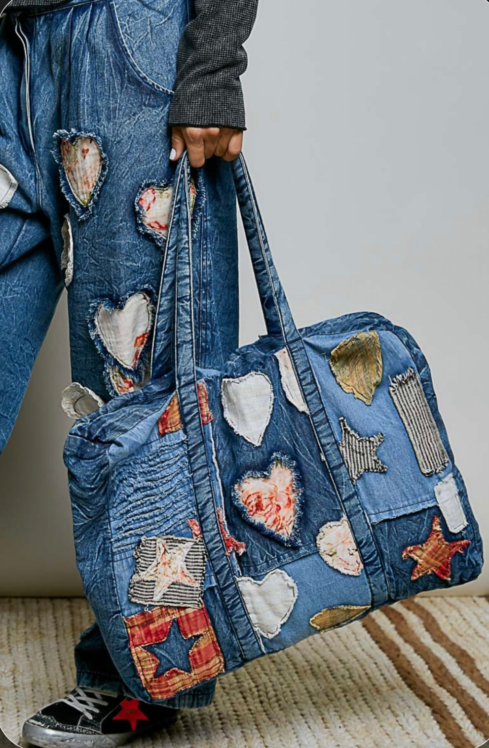 Denim Patchwork Tote Bag