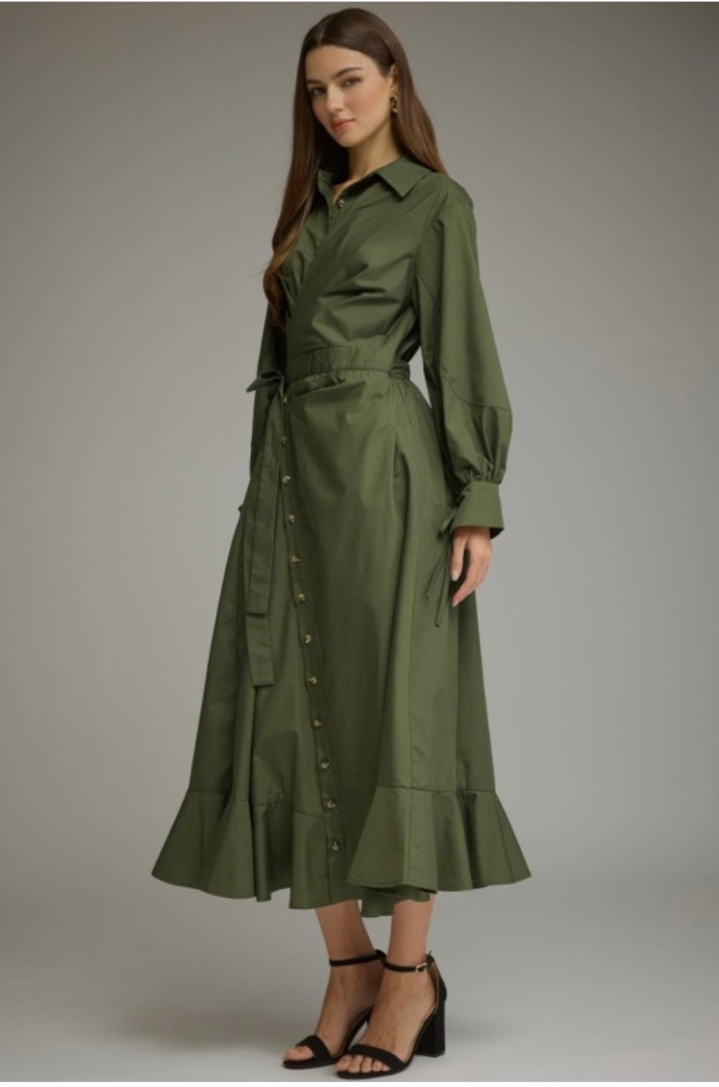 Army Green Button Down Midi Dress