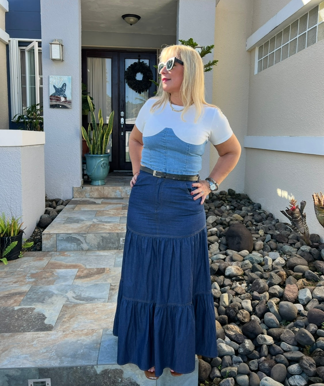 Corset Denim T-shirt (light & dark denim) - True to size