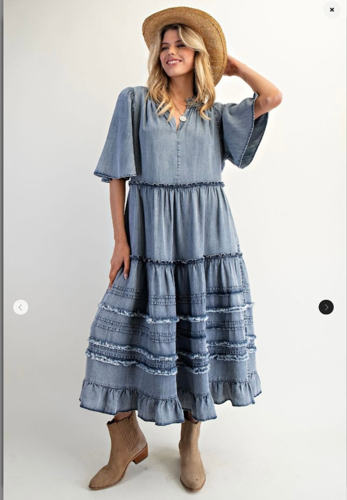 Wash Denim Ruffle Dress