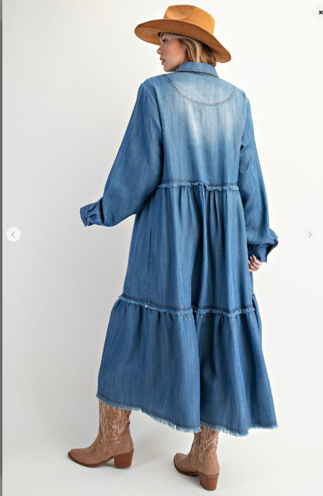 Button Front Wash Denim Maxi Dress