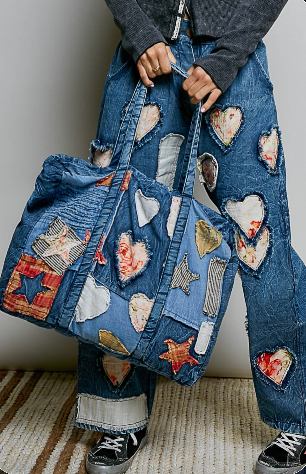 Denim Patchwork Tote Bag