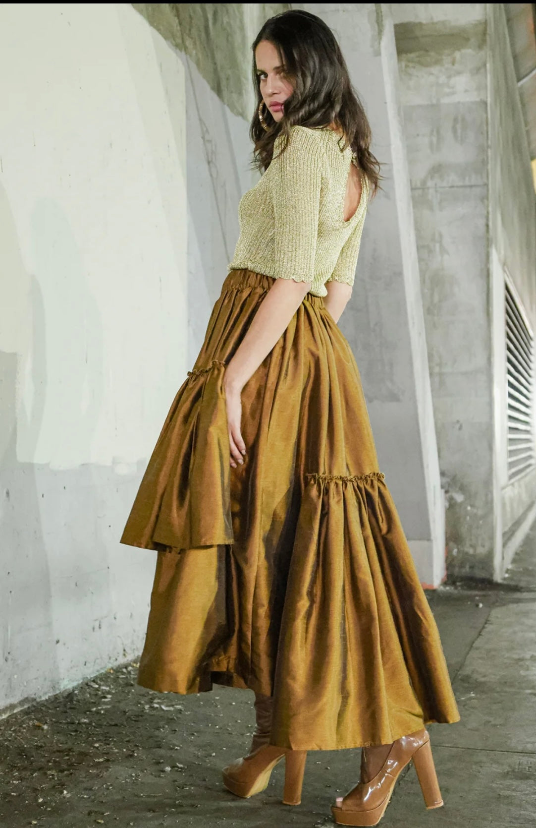 Camelia Asymmetrical Tiered Ruffled High-Waisted Maxi Skirt - PREMIUM CLOTHING