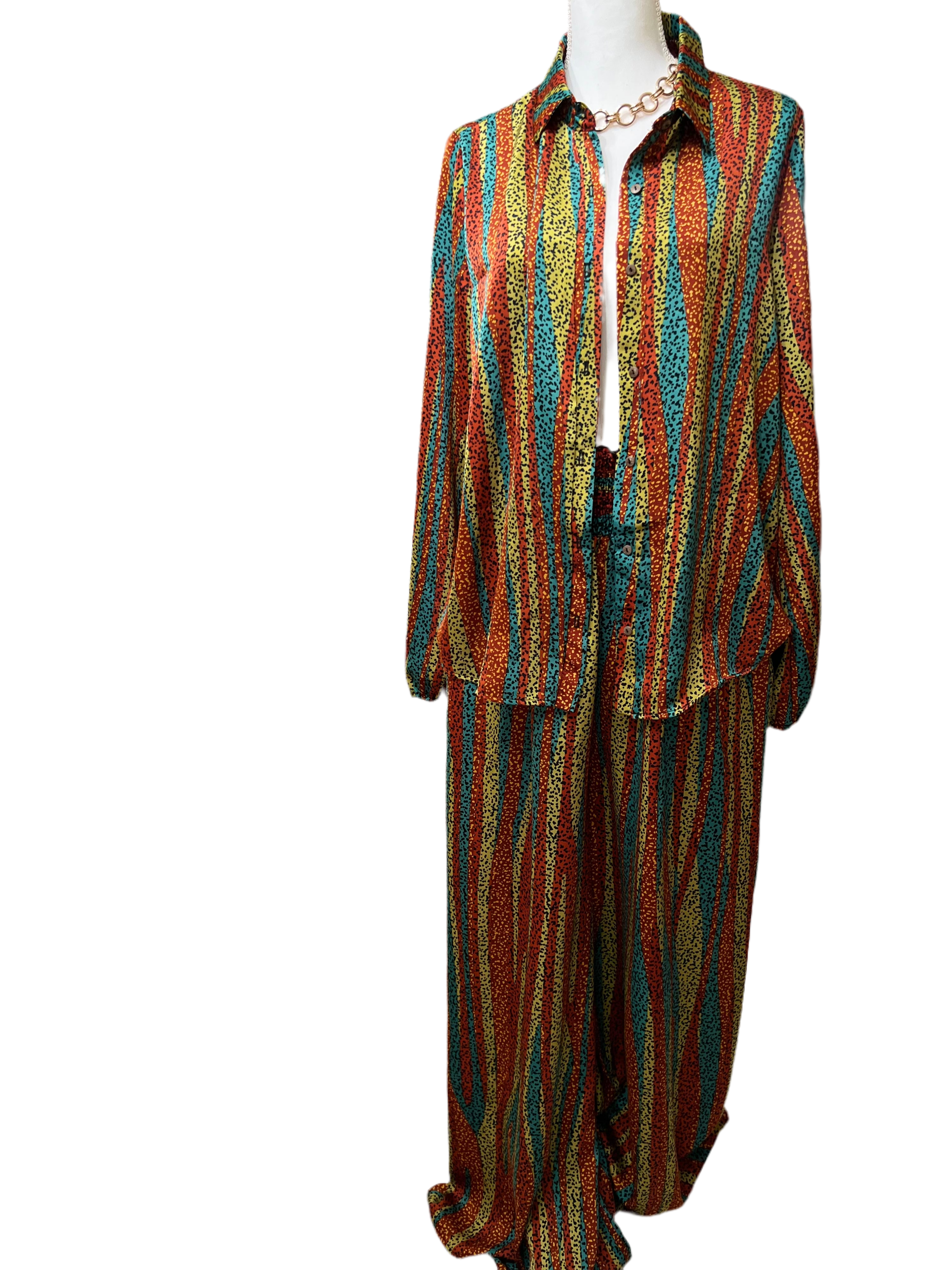 Multi Colors Smocked Maxi Palazzo Pants