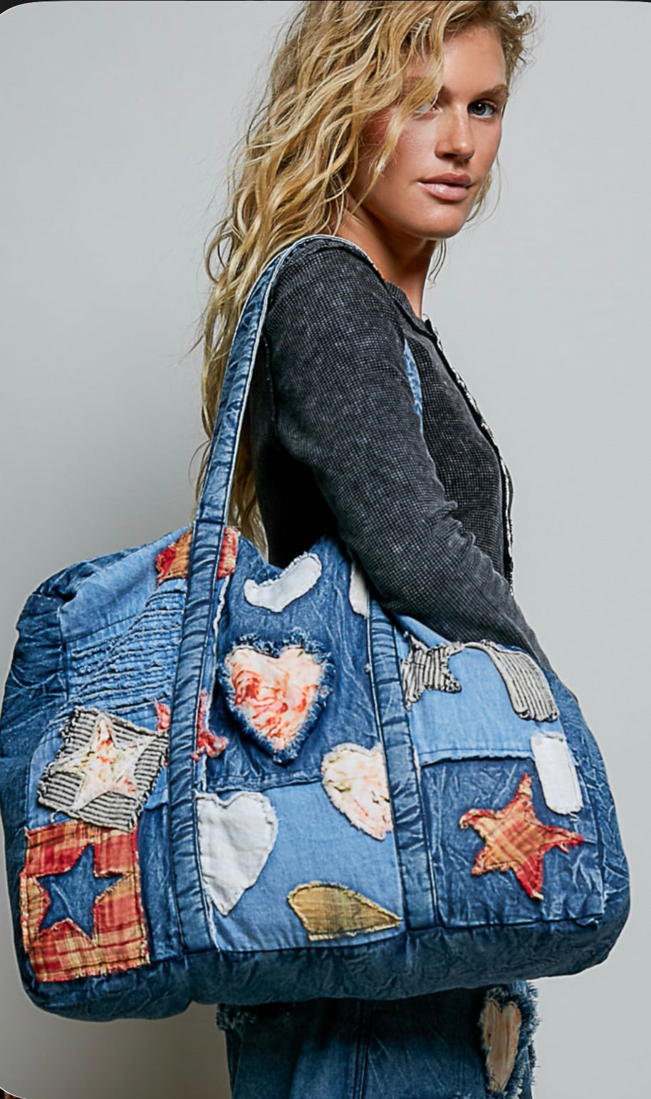 Denim Patchwork Tote Bag