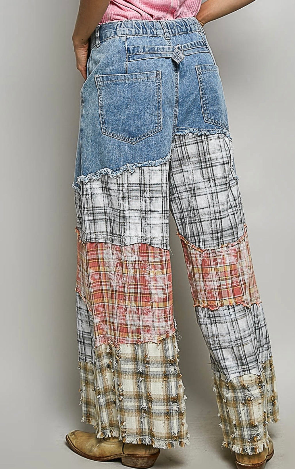 Boho Patchwork Wide Leg Denim Pants – Vintage-Inspired Statement Jeans