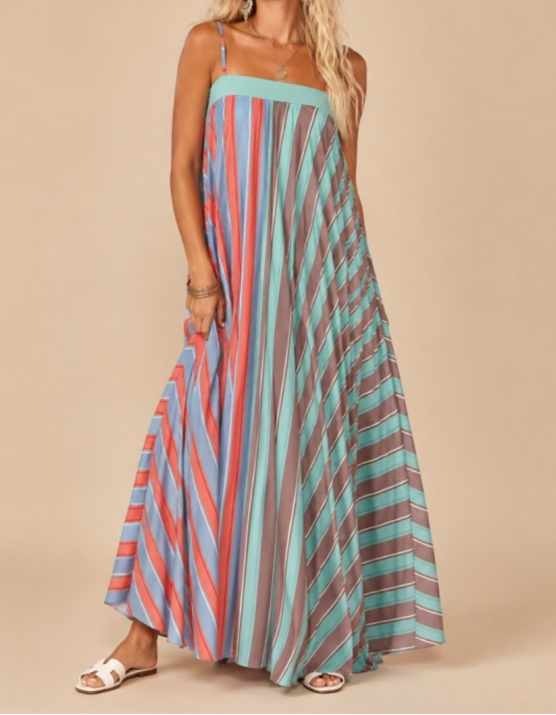 Color Block Stripe Maxi Dress