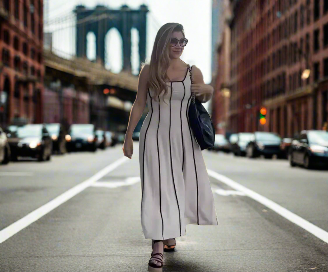 Linen Flowy Stripes Midi Dress
