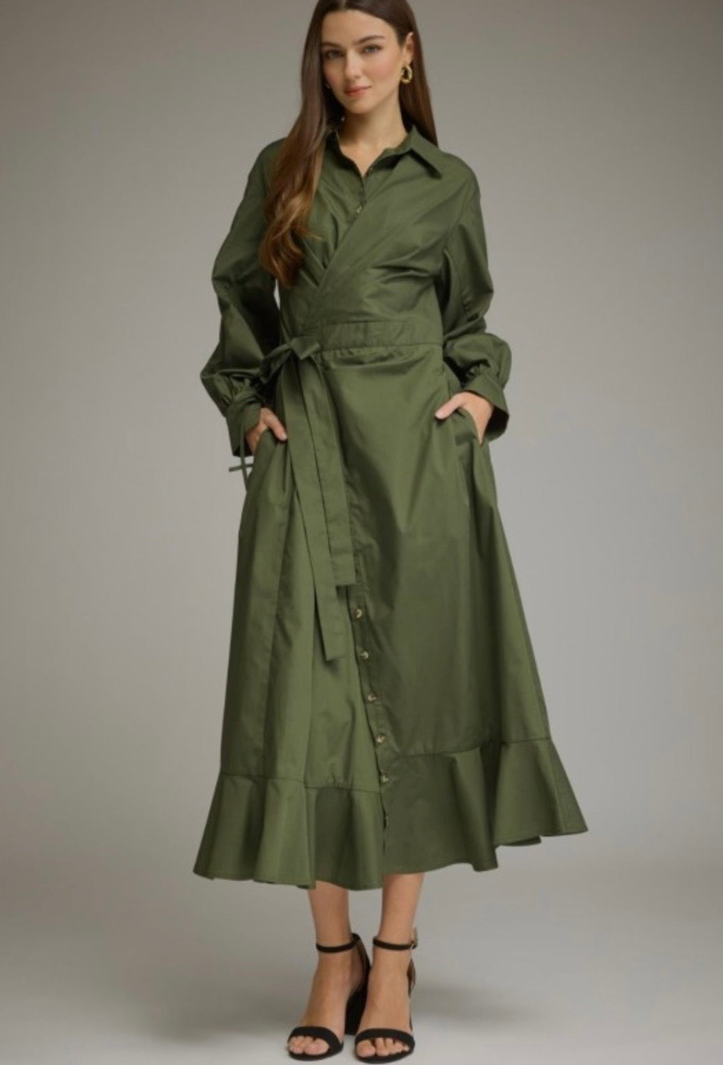 Army Green Button Down Midi Dress
