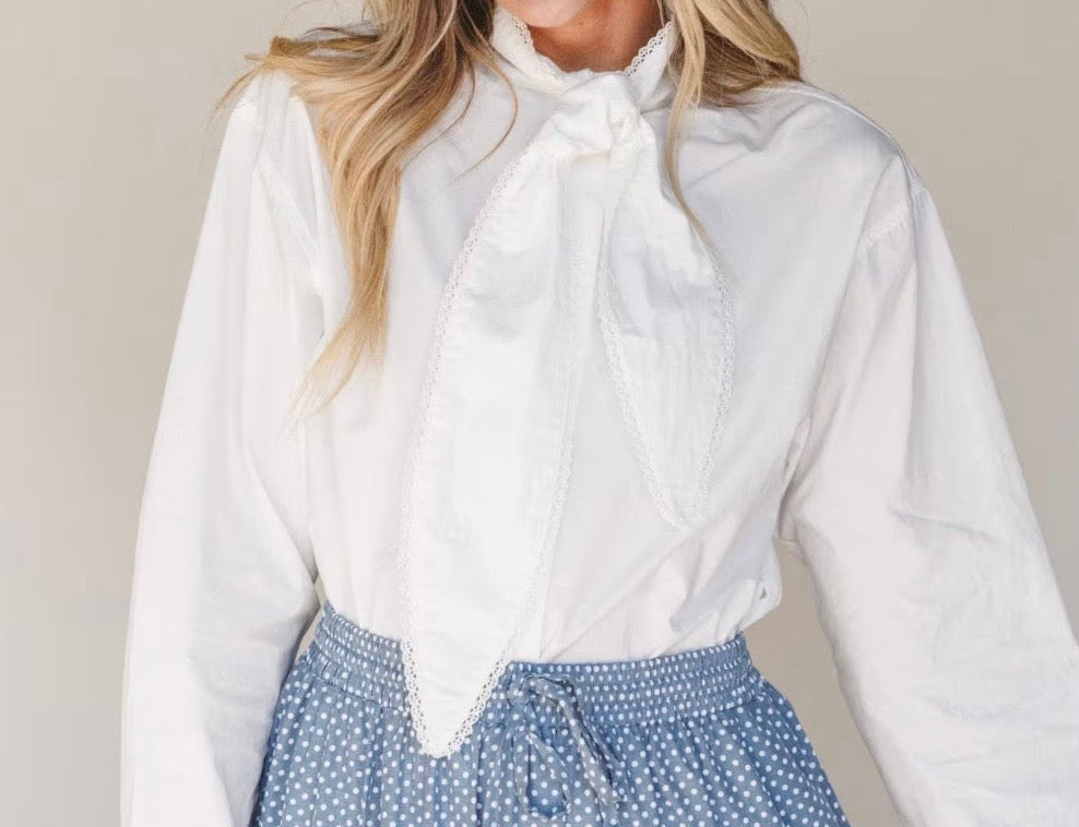 Elegant White Blouse with Oversized Fit and Front Tie Detail - New✨