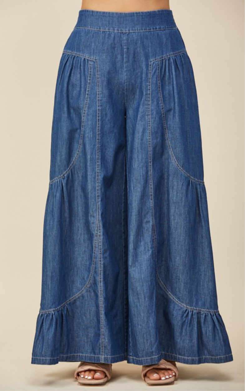 Boho Extra Wide Leg Jean Palazzo Pants - TAX INCLUDED