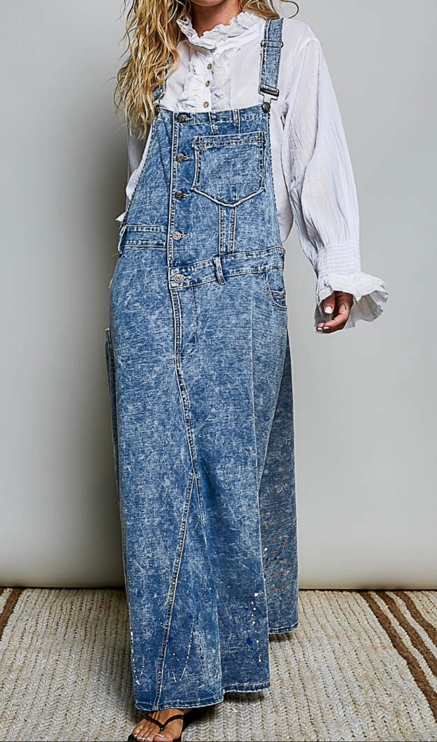 Premium Women’s Boho Chic Denim Maxi Pinafore Dress – Vintage Blue Jean Overall Dress - Arriving 10/20/26- IVU INCLUIDO