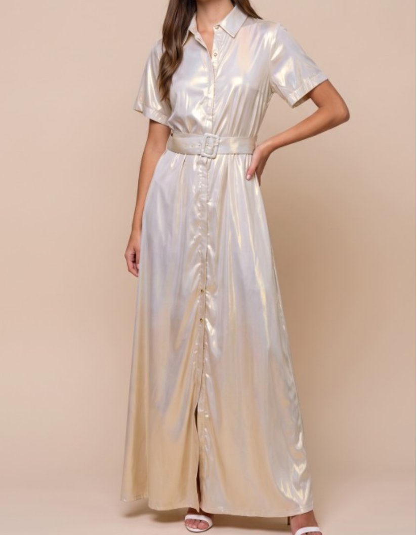 True to Size Champagne Button Down Maxi Dress