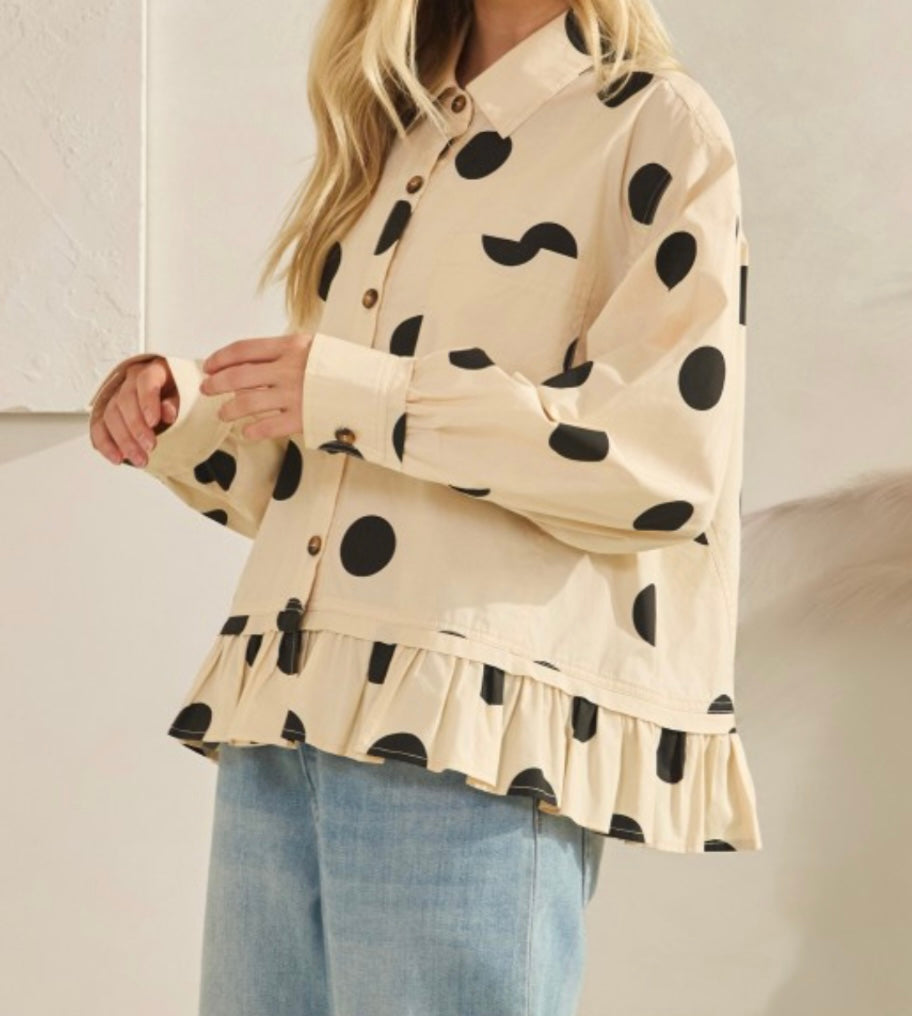 Polka Dot Ruffle Hem Long Sleeve blouse - Bella Boutique & Bellasbylola.com