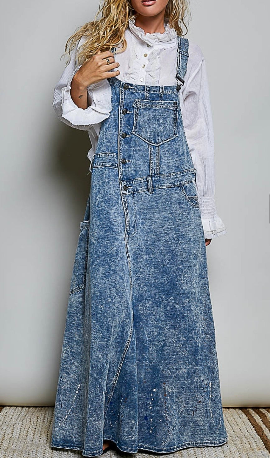 Premium Women’s Boho Chic Denim Maxi Pinafore Dress – Vintage Blue Jean Overall Dress - Arriving 10/20/26- IVU INCLUIDO