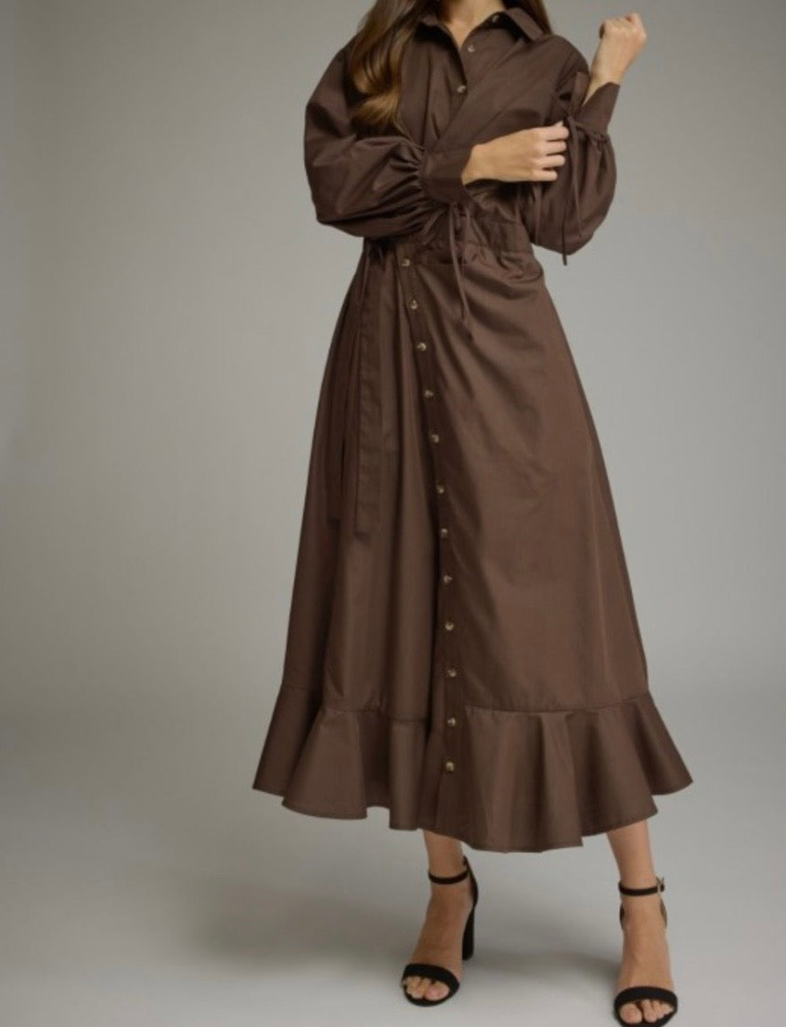 Chocolate Brown Button Down Midi Dress