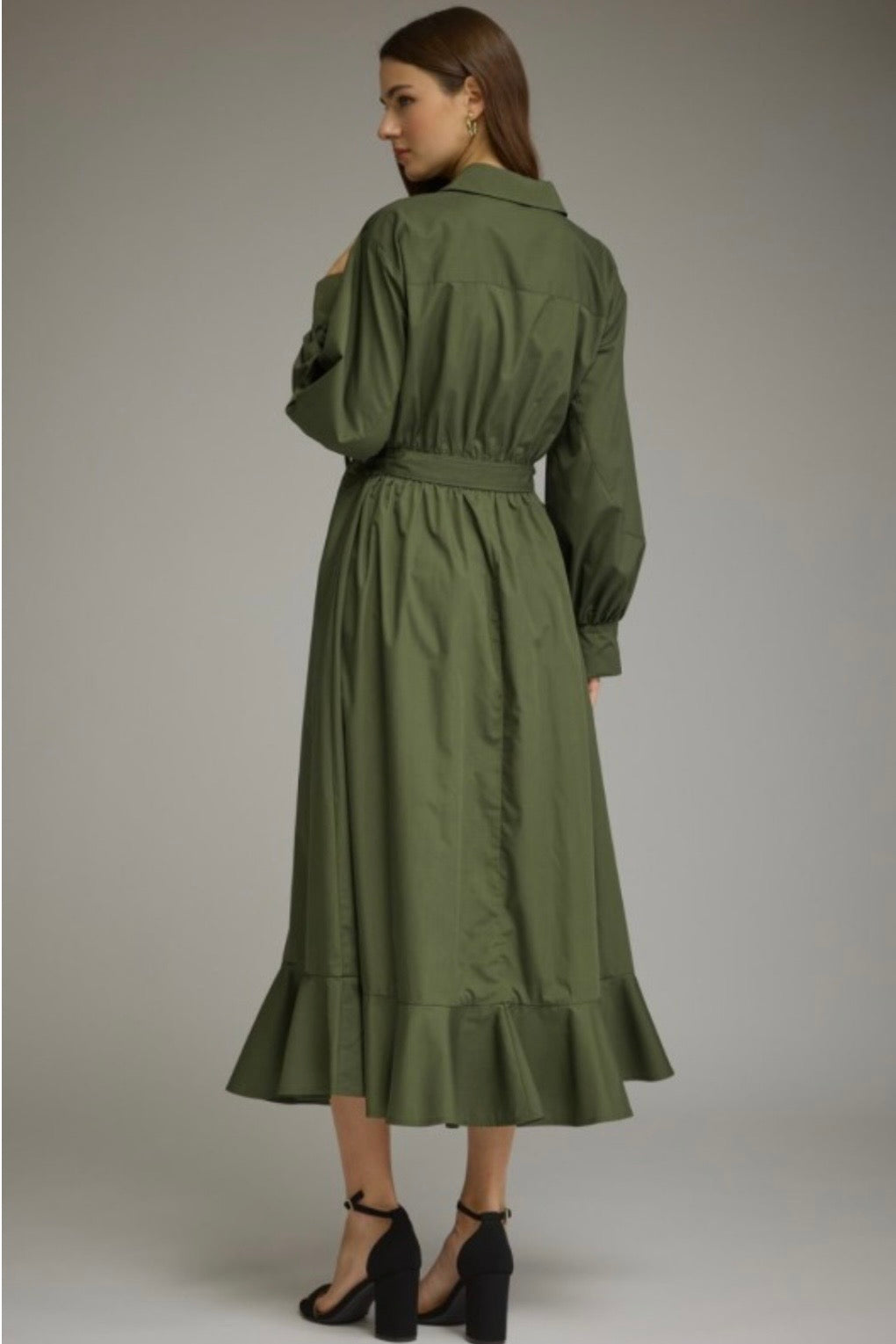 Army Green Button Down Midi Dress