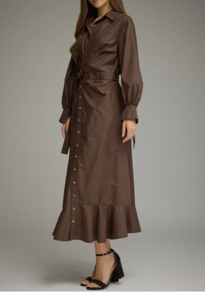 Chocolate Brown Button Down Midi Dress