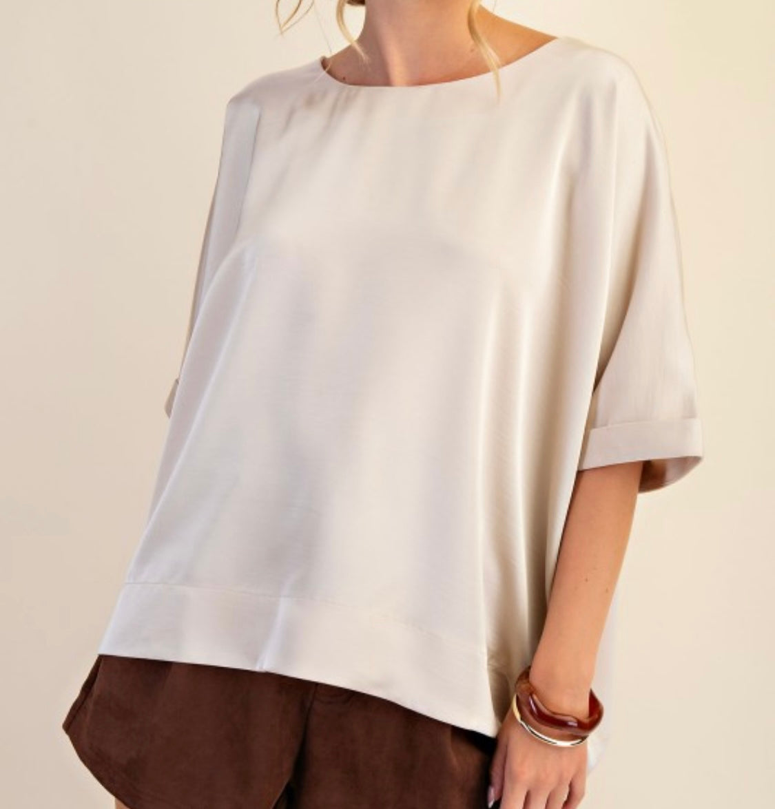 Champagne Satin Tunic Blouse