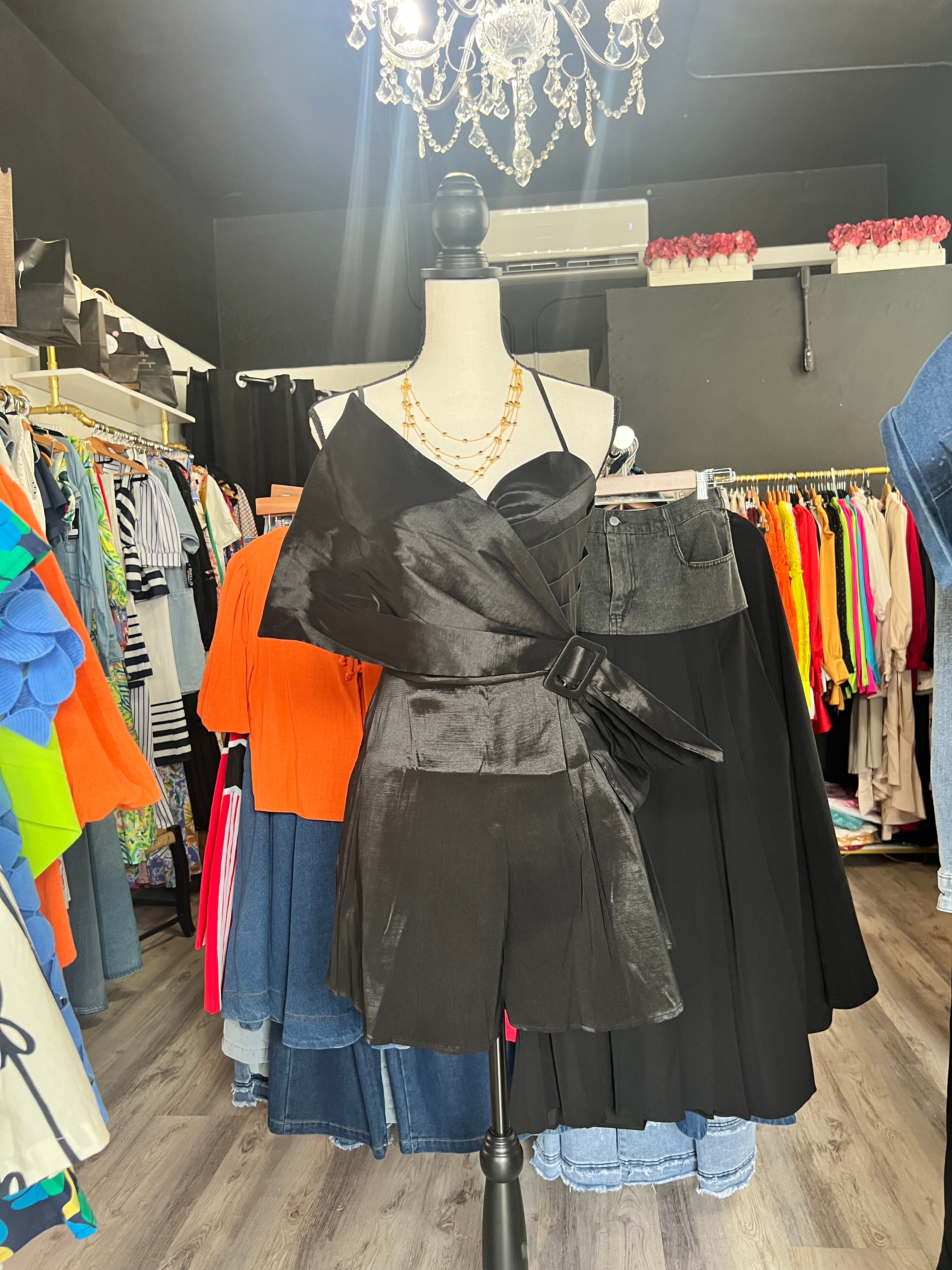 Black Front Bow Detail Flowy Romper - Bella Boutique & Bellasbylola.com