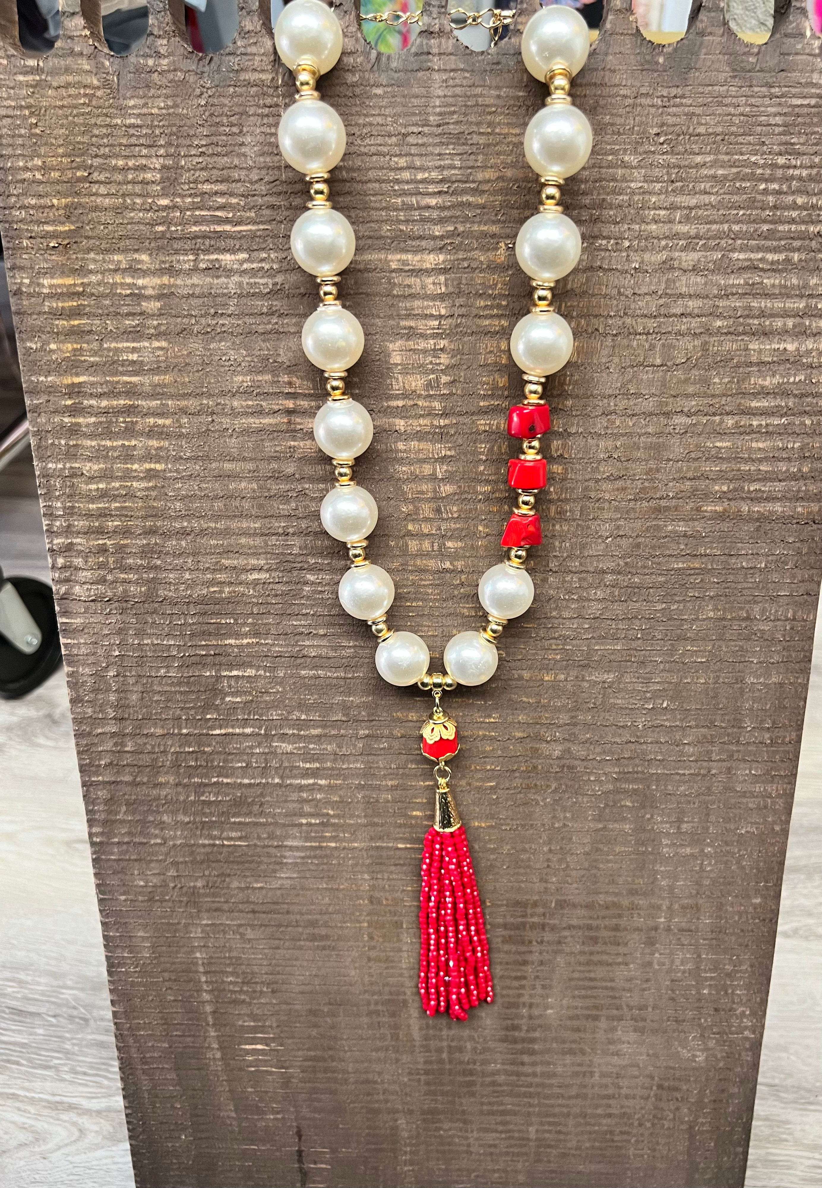 Shimmering Red Teasel Necklace - Bella Boutique & Bellasbylola.com