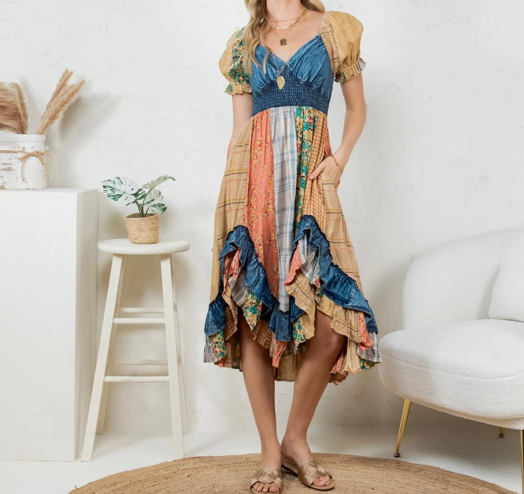 Boho Chic Denim Midi Dress - Restock