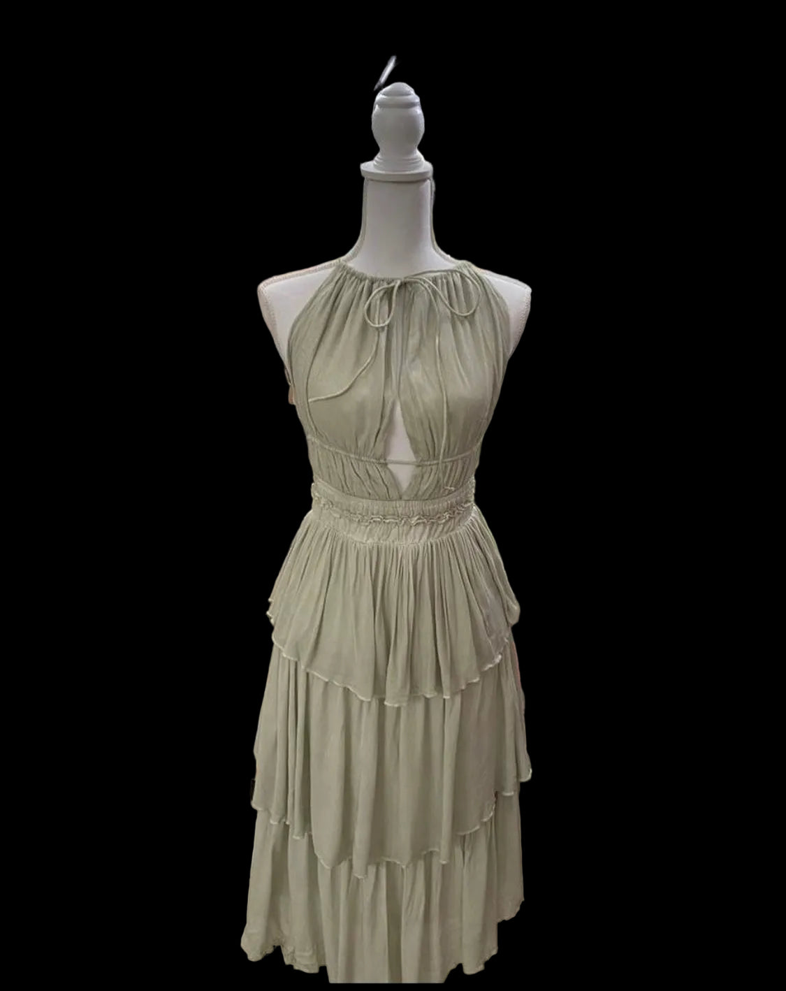 Sage Dream Mini Dress with Tie Back