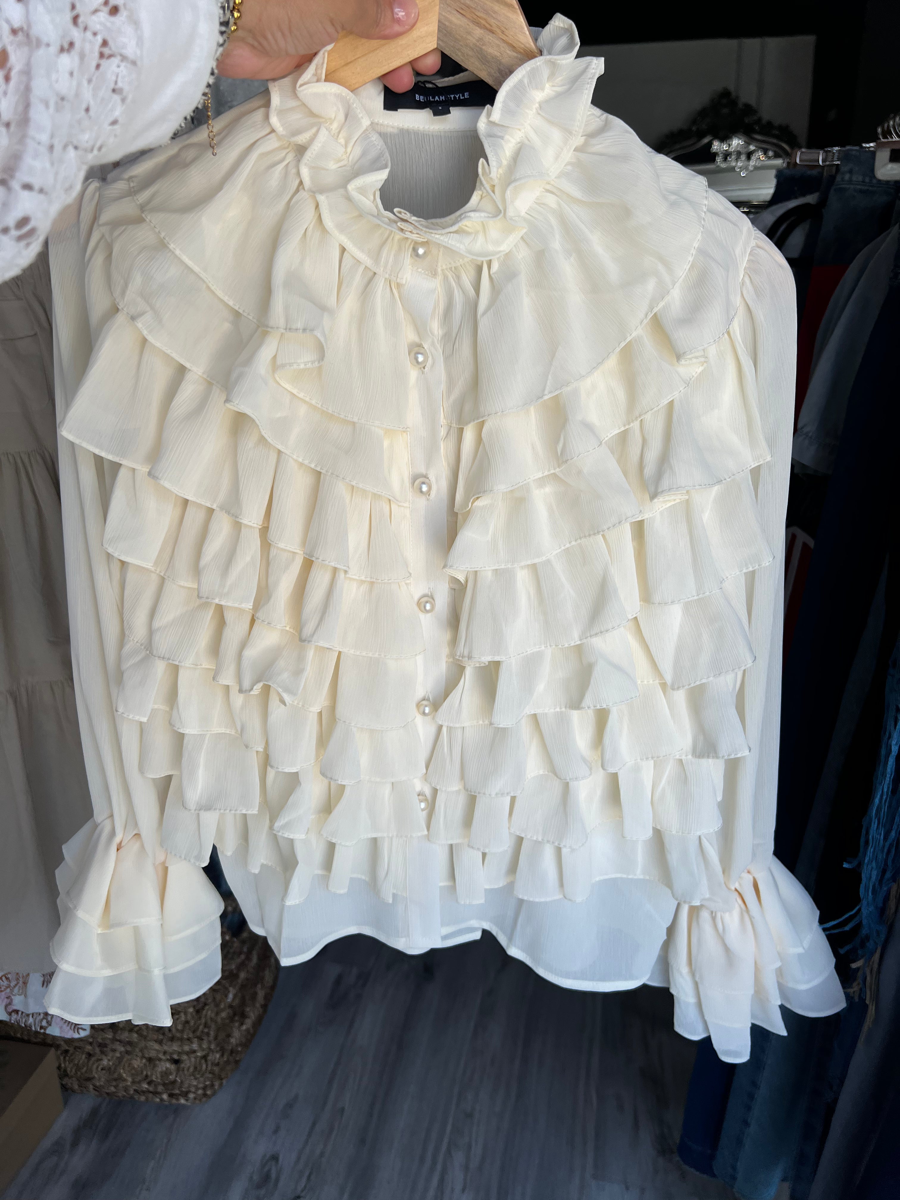 Boho Chic Ruffled Black Chiffon Blouse - Bella Boutique & Bellasbylola.com