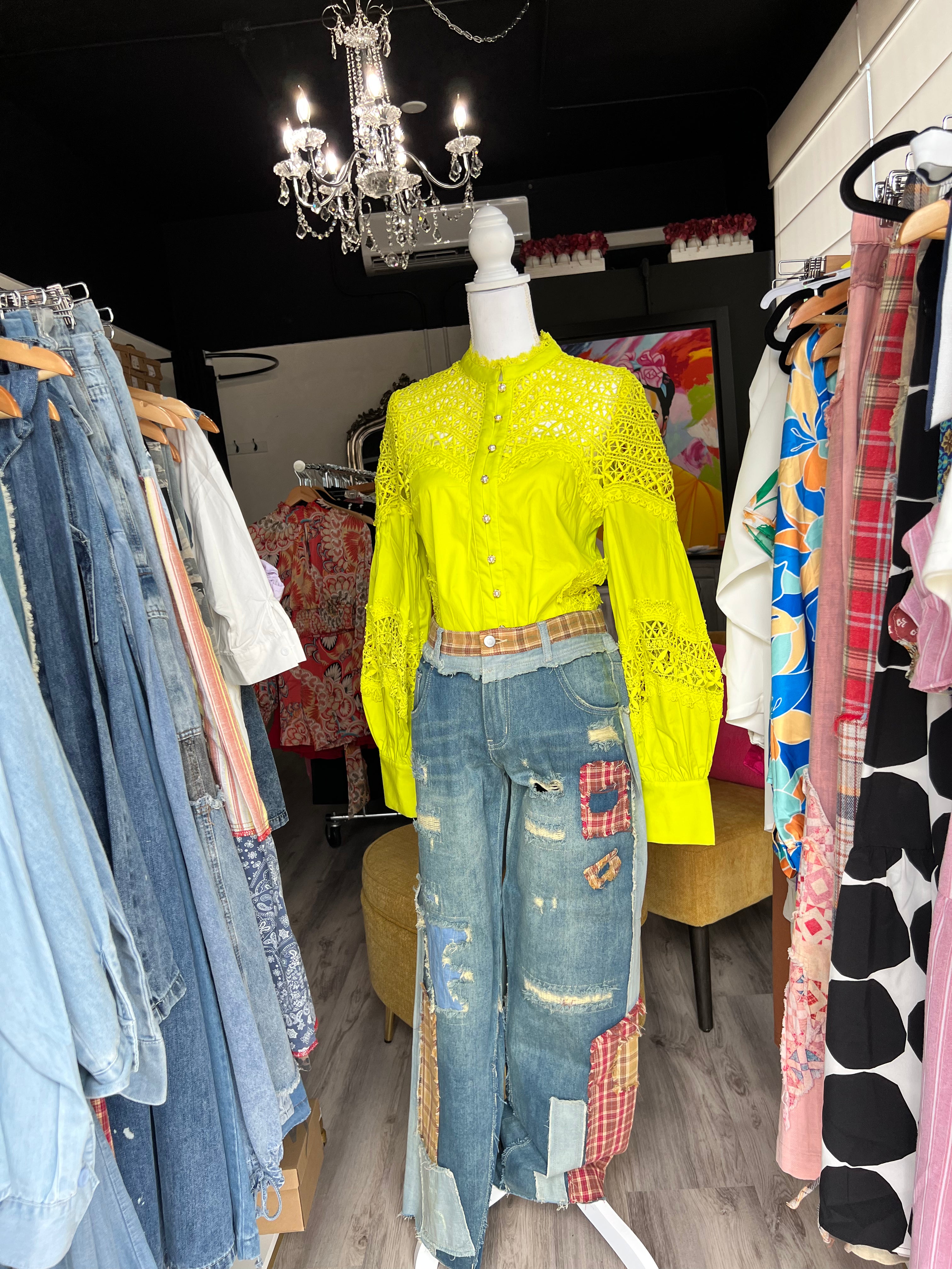 Chartreuse Lace Blouse: Elegant & Stylish - Bella Boutique & Bellasbylola.com