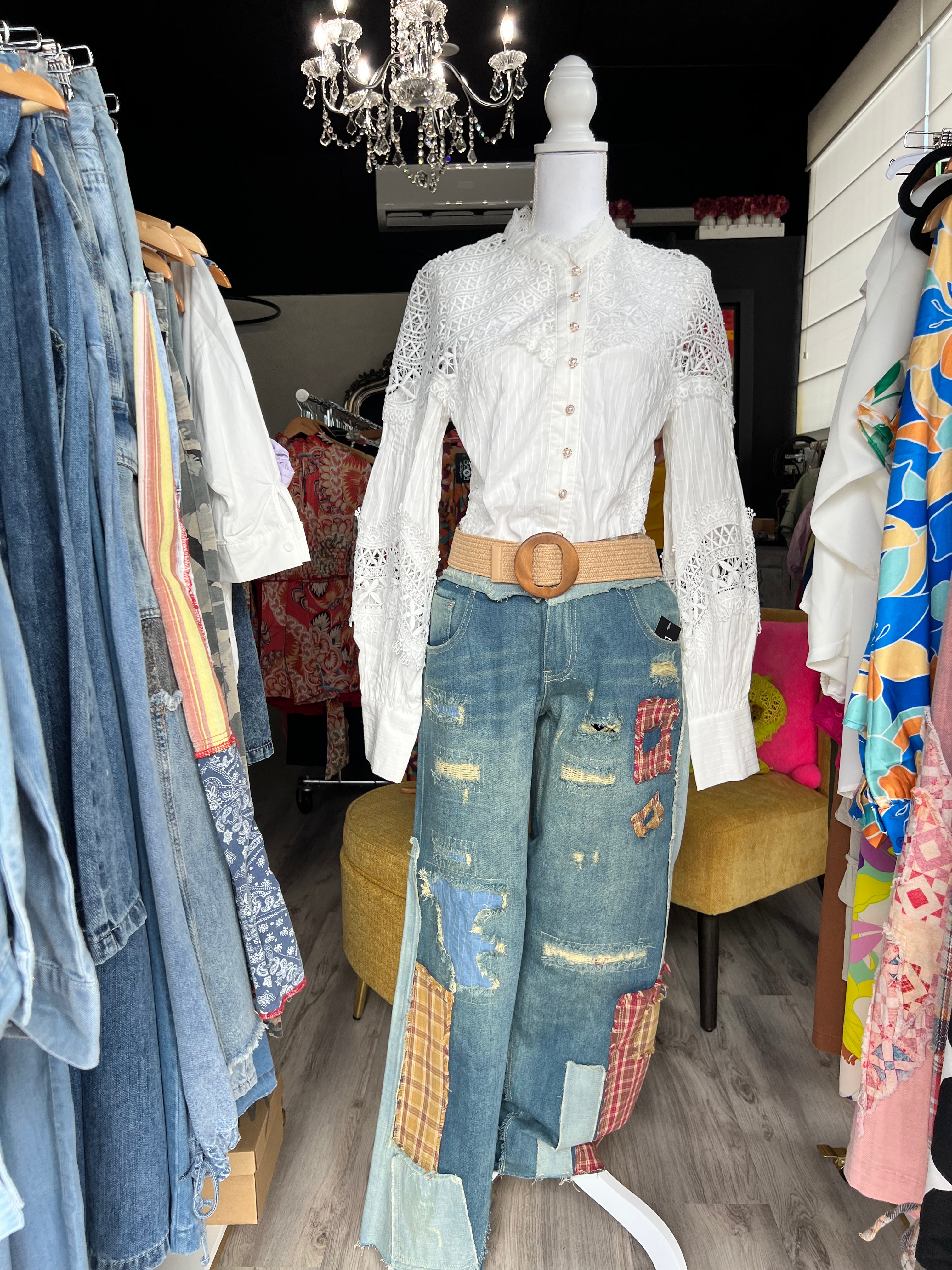 Luxurious White Lace Blouse: Elegant Long Sleeve Button-Down with Delicate Details - Bella Boutique & Bellasbylola.com