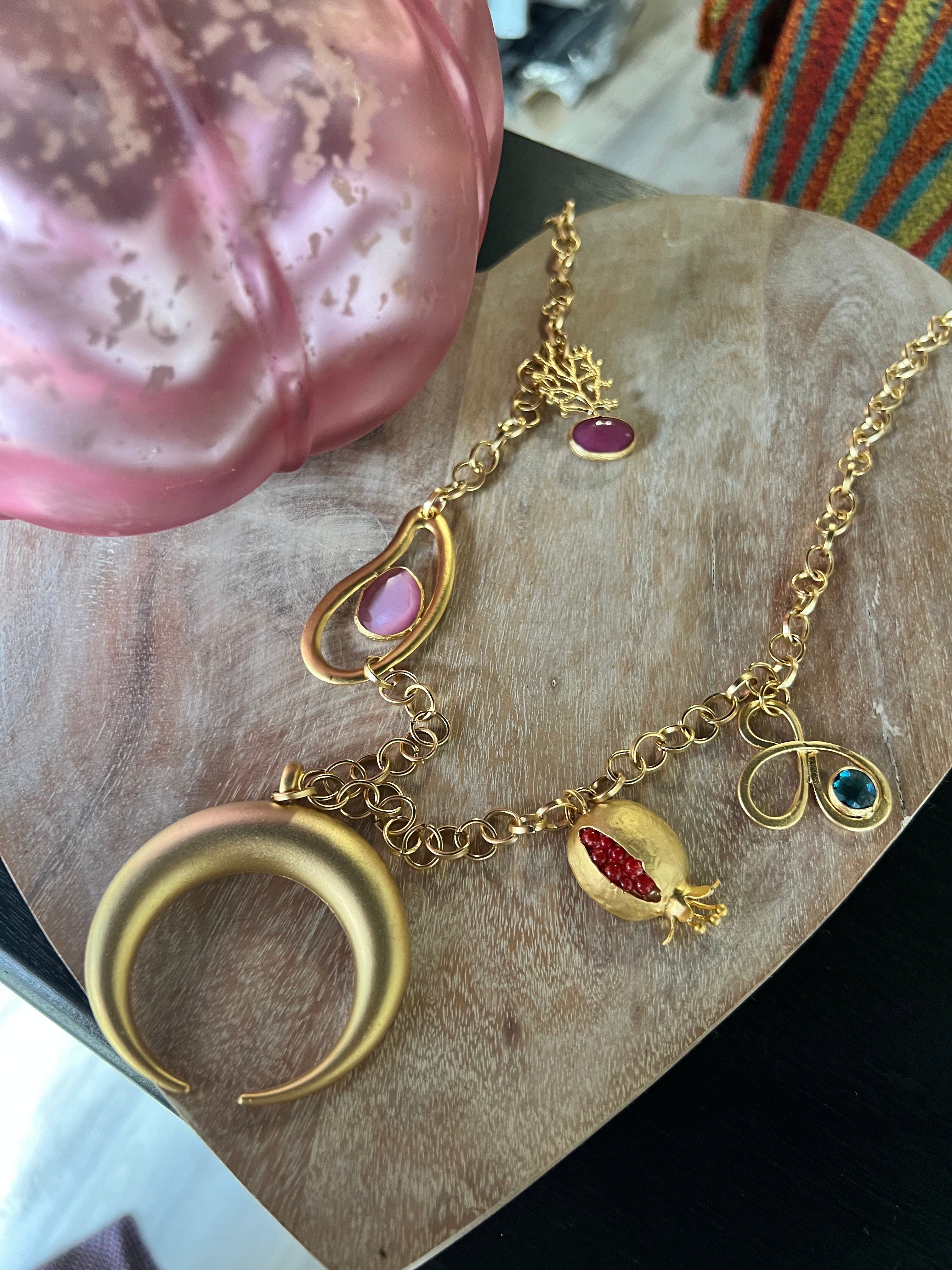 Long collar with Turkish symbol & pineapple charm - Bella Boutique & Bellasbylola.com