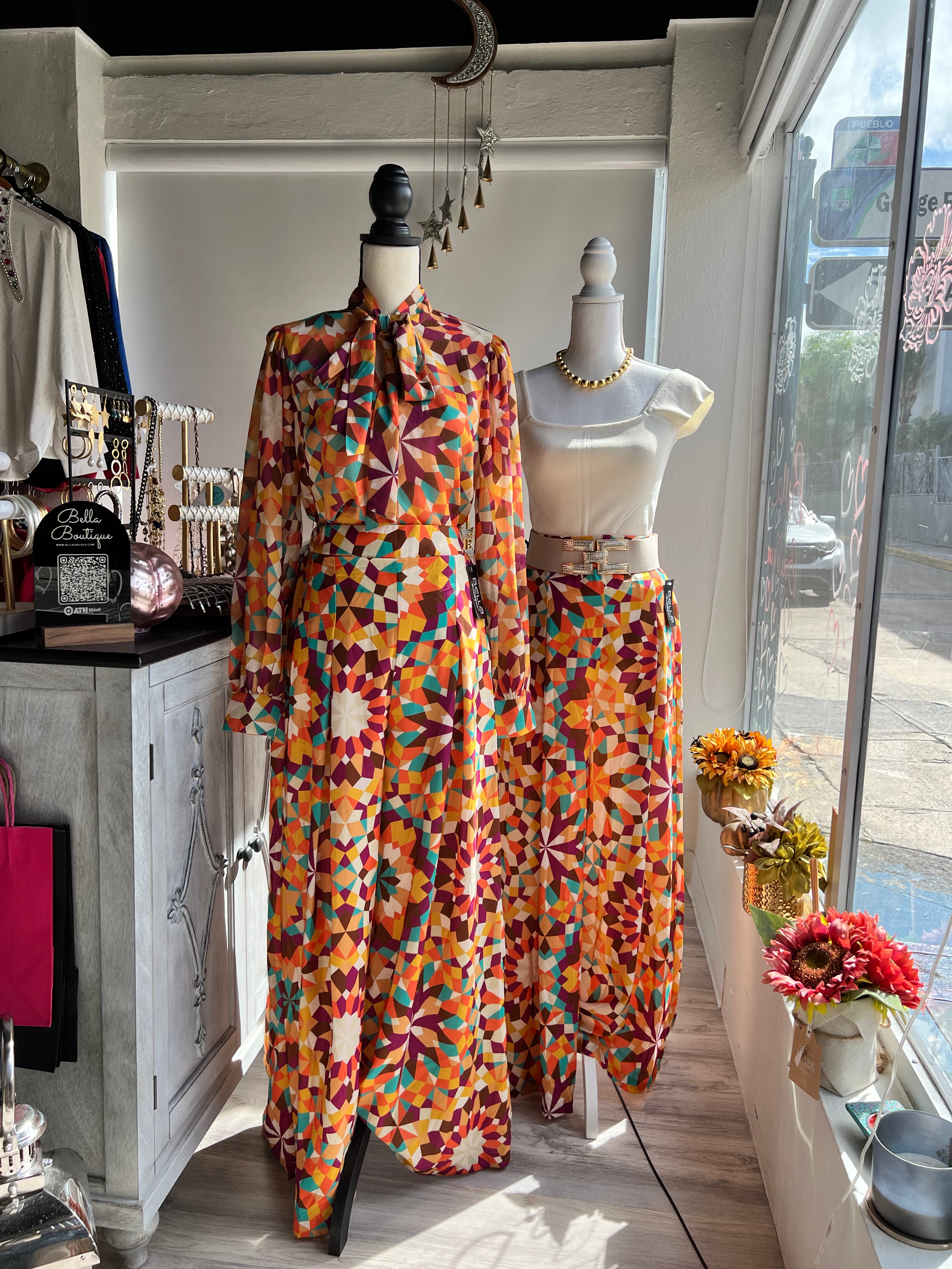 Luxury Berry Teal Rust Palazzo Pants - Elastic Waist, Wide Leg -100% Polyester - Sophisticated Style