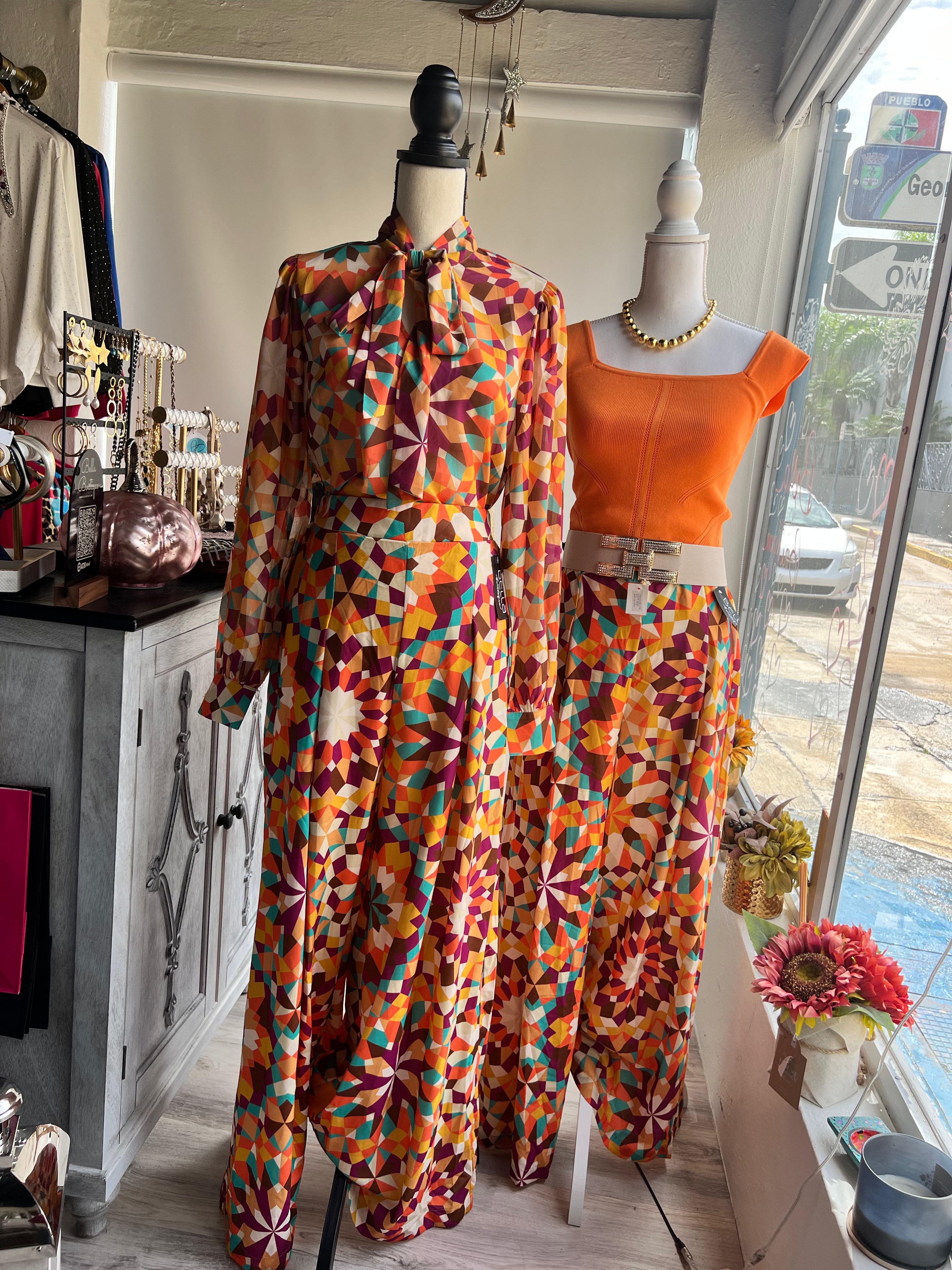 Luxury Berry Teal Rust Palazzo Pants - Elastic Waist, Wide Leg -100% Polyester - Sophisticated Style