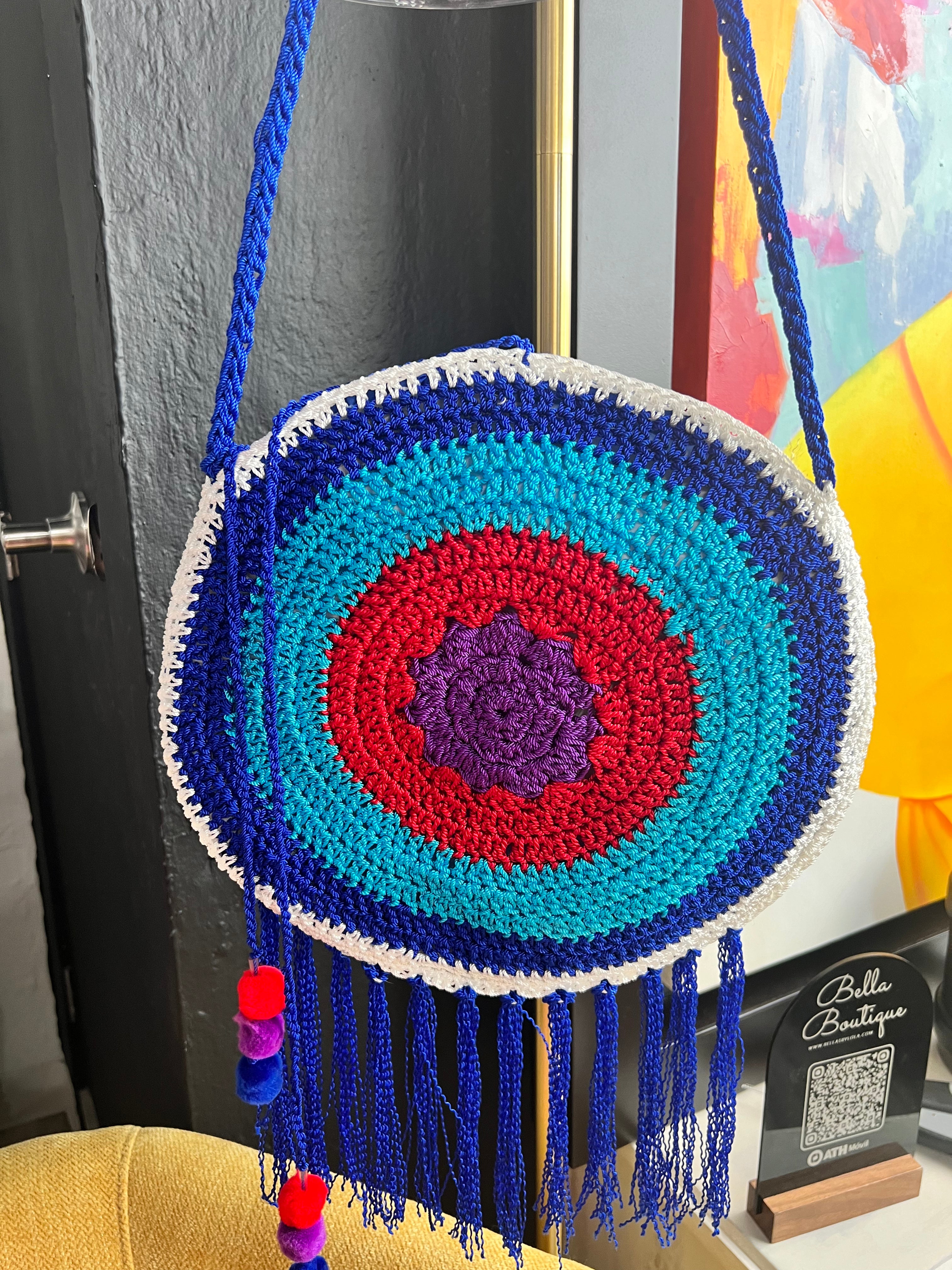 Blue, Red & White Handmade Crochet Bag - Bella Boutique & Bellasbylola.com