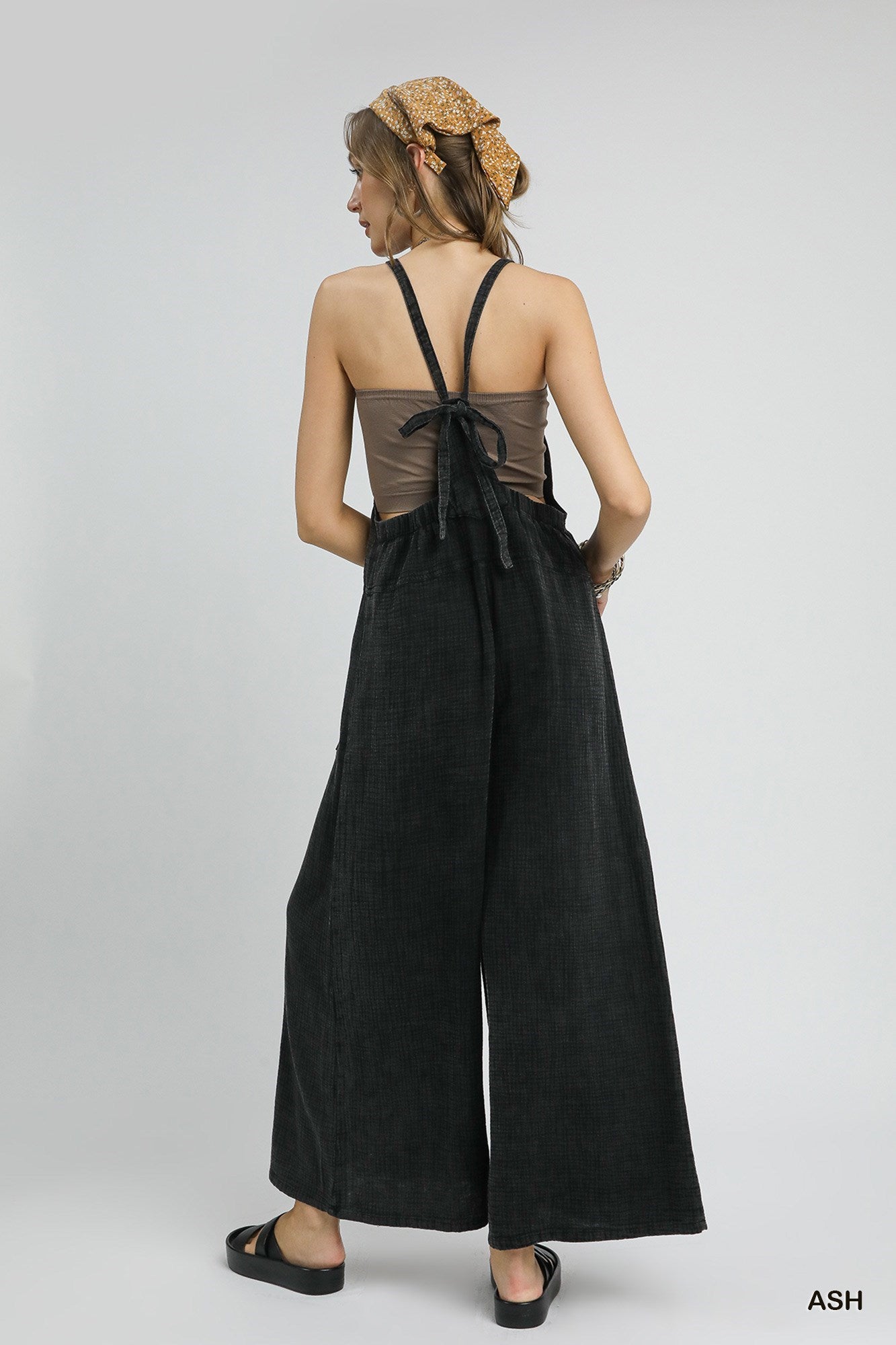 Mineral Wash Gauze Ash Wide Leg Jumpsuit