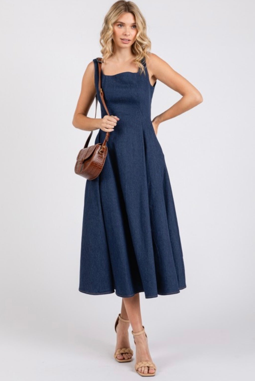 A - line Midi Dark Denim Dress - New π« - Bella Boutique & Bellasbylola.com