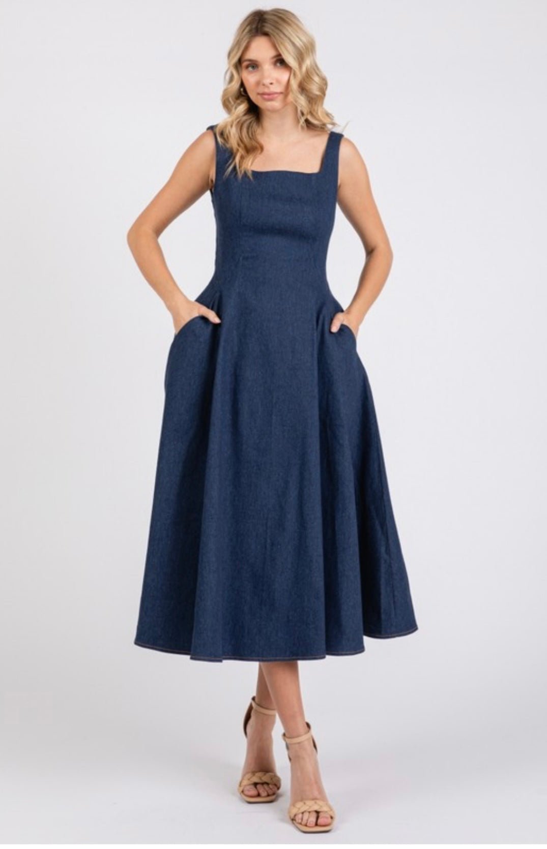 A - line Midi Dark Denim Dress - New π« - Bella Boutique & Bellasbylola.com