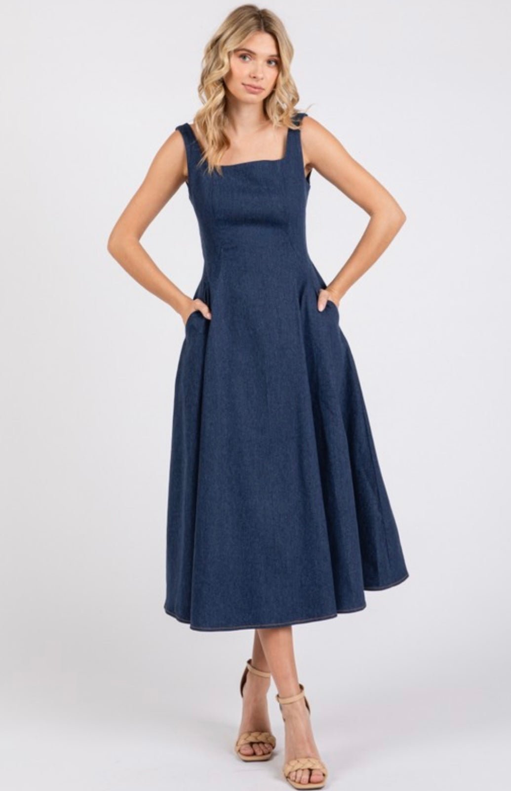 A - line Midi Dark Denim Dress - New π« - Bella Boutique & Bellasbylola.com