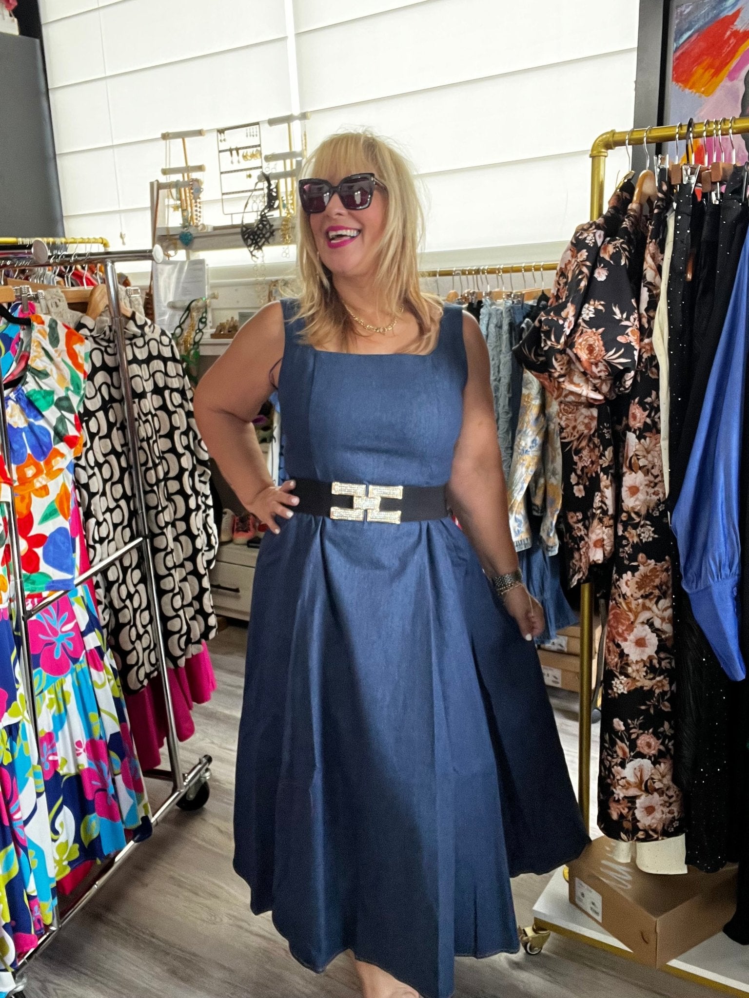 A - line Midi Dark Denim Dress - New π« - Bella Boutique & Bellasbylola.com