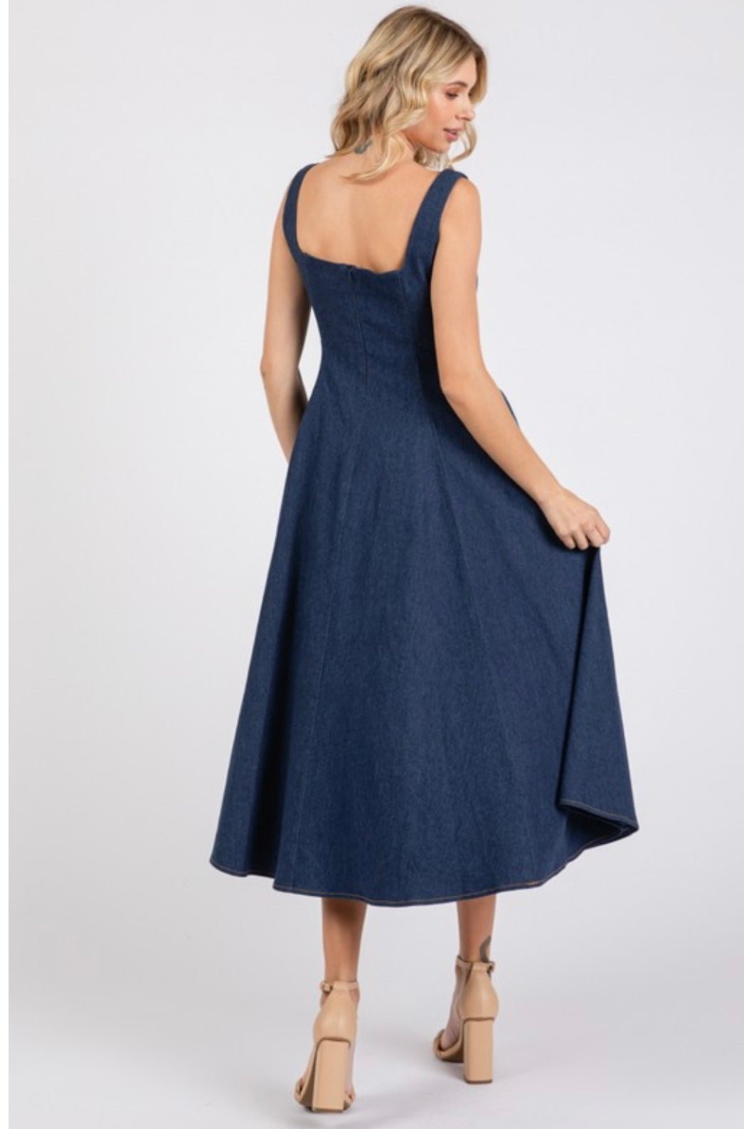 A - line Midi Dark Denim Dress - New π« - Bella Boutique & Bellasbylola.com