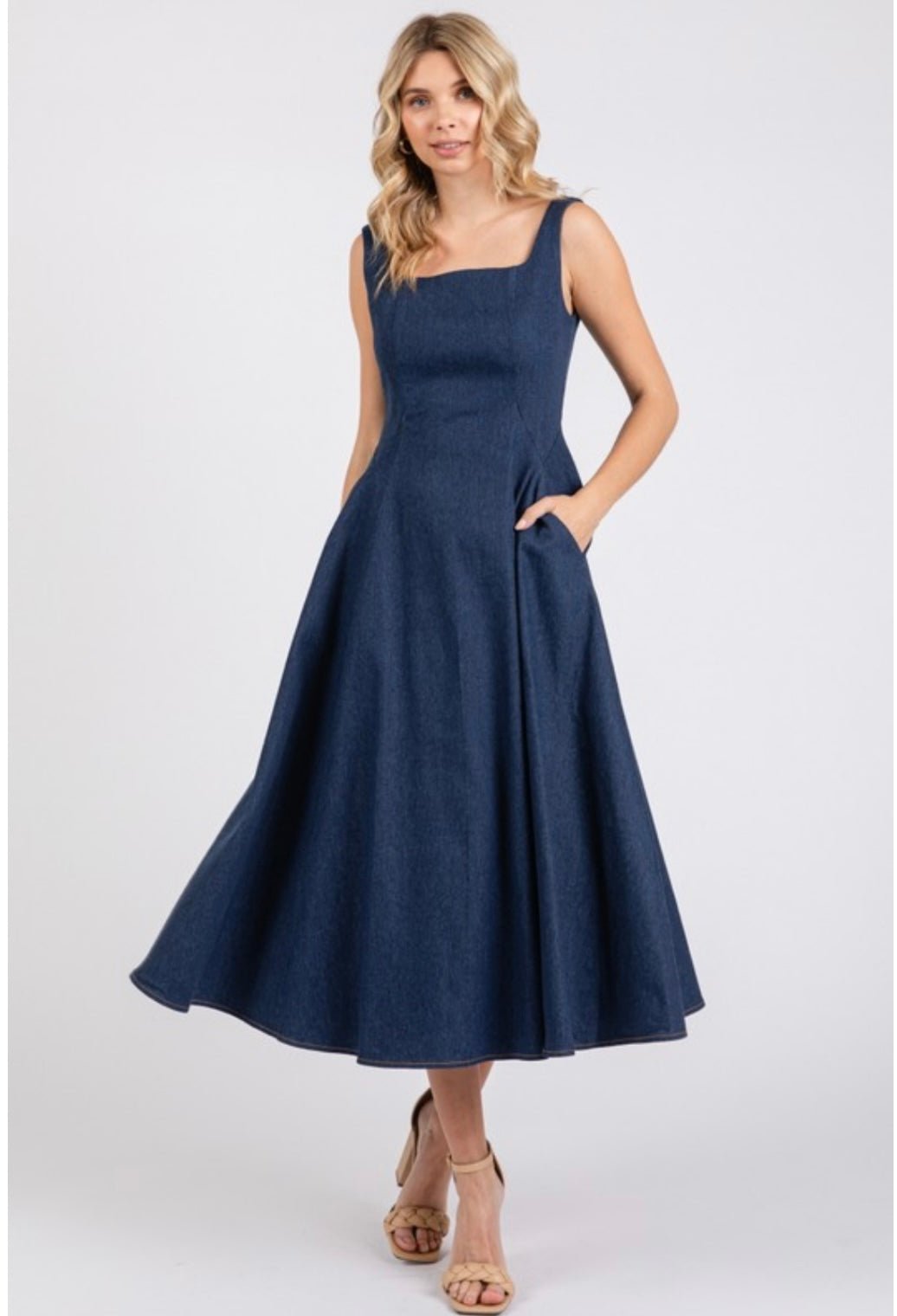 A - line Midi Dark Denim Dress - New π« - Bella Boutique & Bellasbylola.com