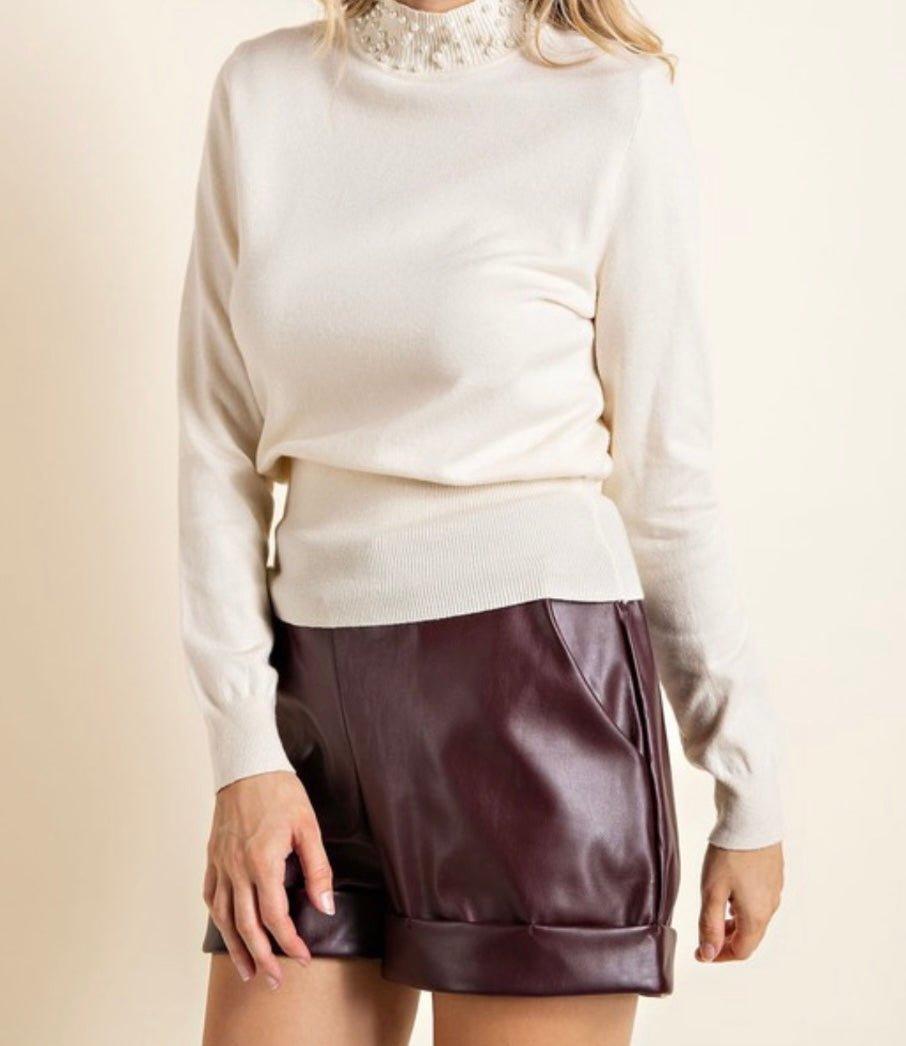 Aleska Pearl Detail Luxury Sweater - Cozy Chic Sophistication! - Bella Boutique & Bellasbylola.com